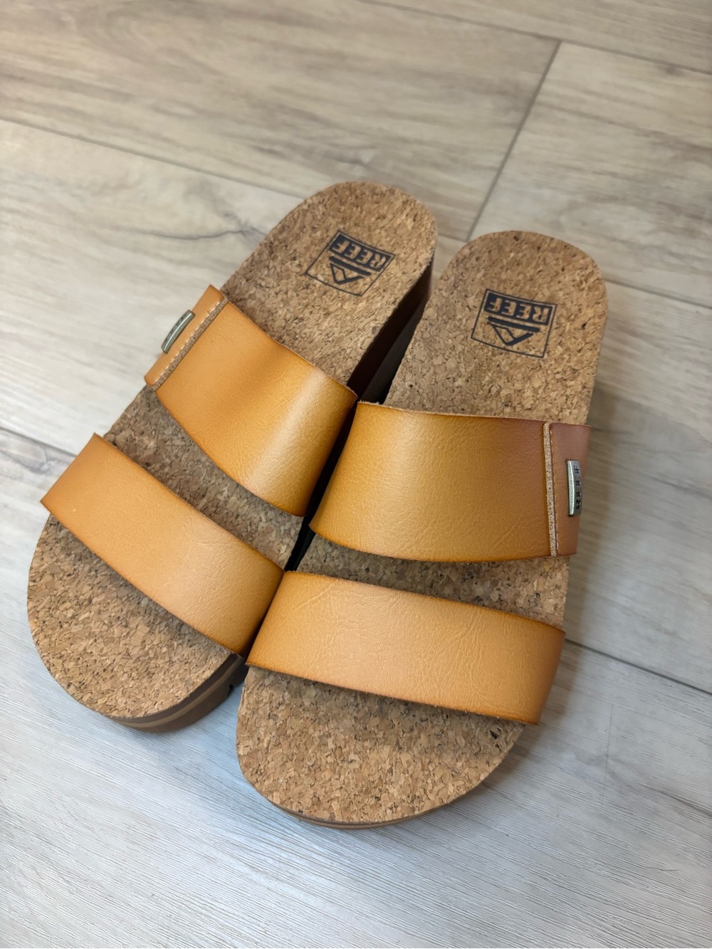 REEF Water Vista Higher Platform Sandals Tan Cognac Double Strap Women’s 5